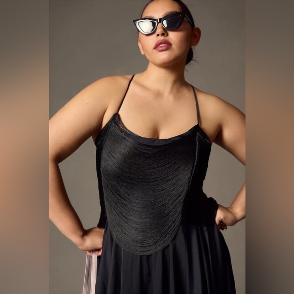 Anthropologie Fringe Bodice Midi Dress - Picture 3 of 16